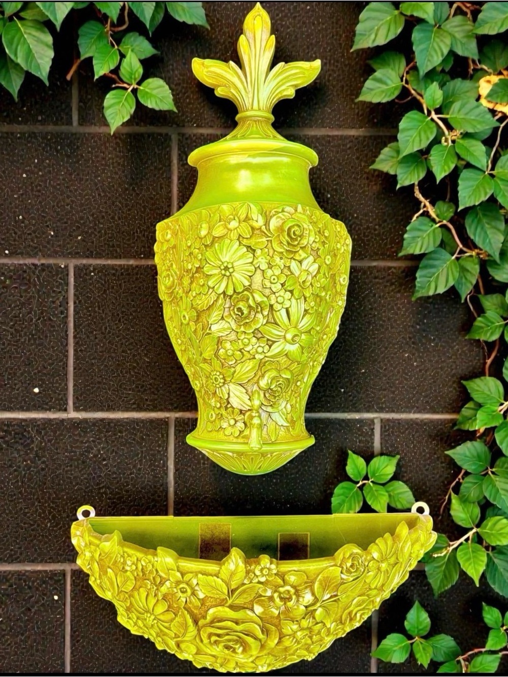 Decorative Floral Wall Urn and Planter - Lime Green
